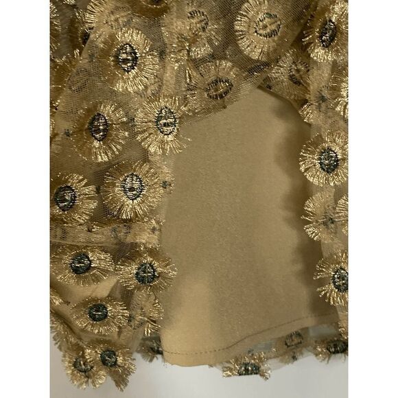 Calvin Klein Womens Blouse Embellished Circle Quarter Sleeve Brown Small - Picture 6 of 10